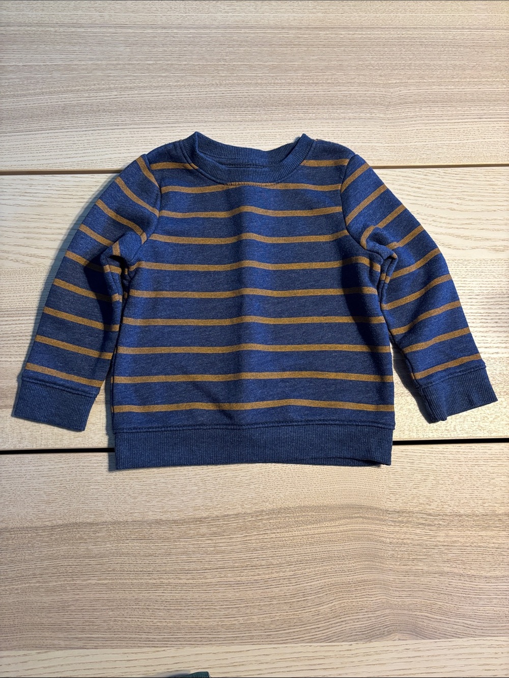 Cat & Jack Navy Blue and Mustard Striped Crewneck Sweatshirt